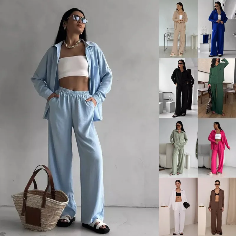Women's 2-piece Set Casual Spring Pants Light Blue Crop Top Button Front Trousers Solid Color Relaxed Fit Long Pants Black Wide
Women's 2-piece Set Casual Spring Pants Light Blue Crop Top Button Front Trousers Solid Color Relaxed Fit Long Pants Black Wide