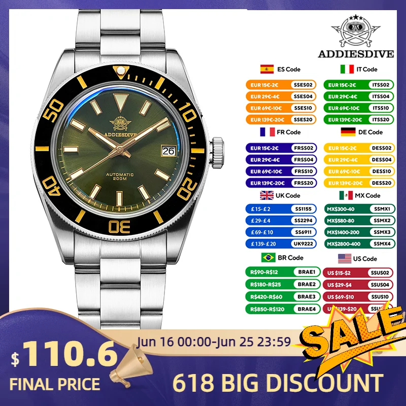 ADDIESDIVE New AD2084 39mm Water Ghost Diver Watch Luxury Sapphire Stainless Steel 20Bar Waterproof Automatic Mechanical Watch
ADDIESDIVE New AD2084 39mm Water Ghost Diver Watch Luxury Sapphire Stainless Steel 20Bar Waterproof Automatic Mechanical Watch