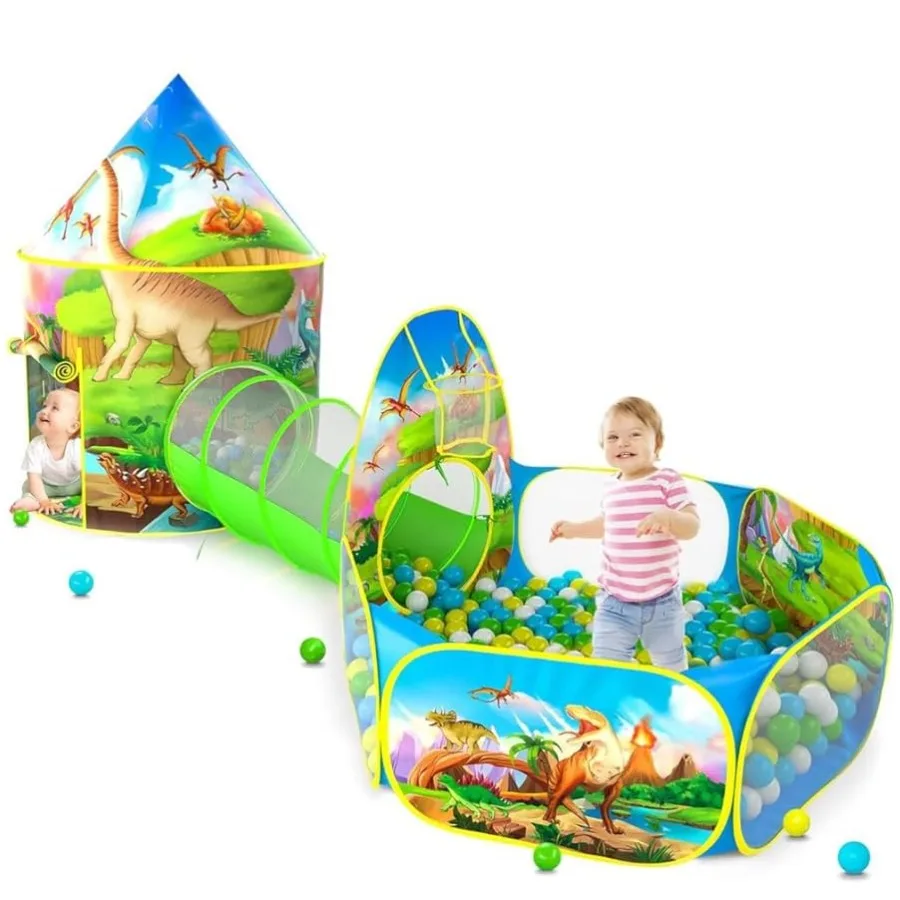 Dinosaur play tents for toddlers: polyester green/brown includes ball pit crawl tunnel and castle design for immersive play
Dinosaur play tents for toddlers: polyester green/brown includes ball pit crawl tunnel and castle design for immersive play