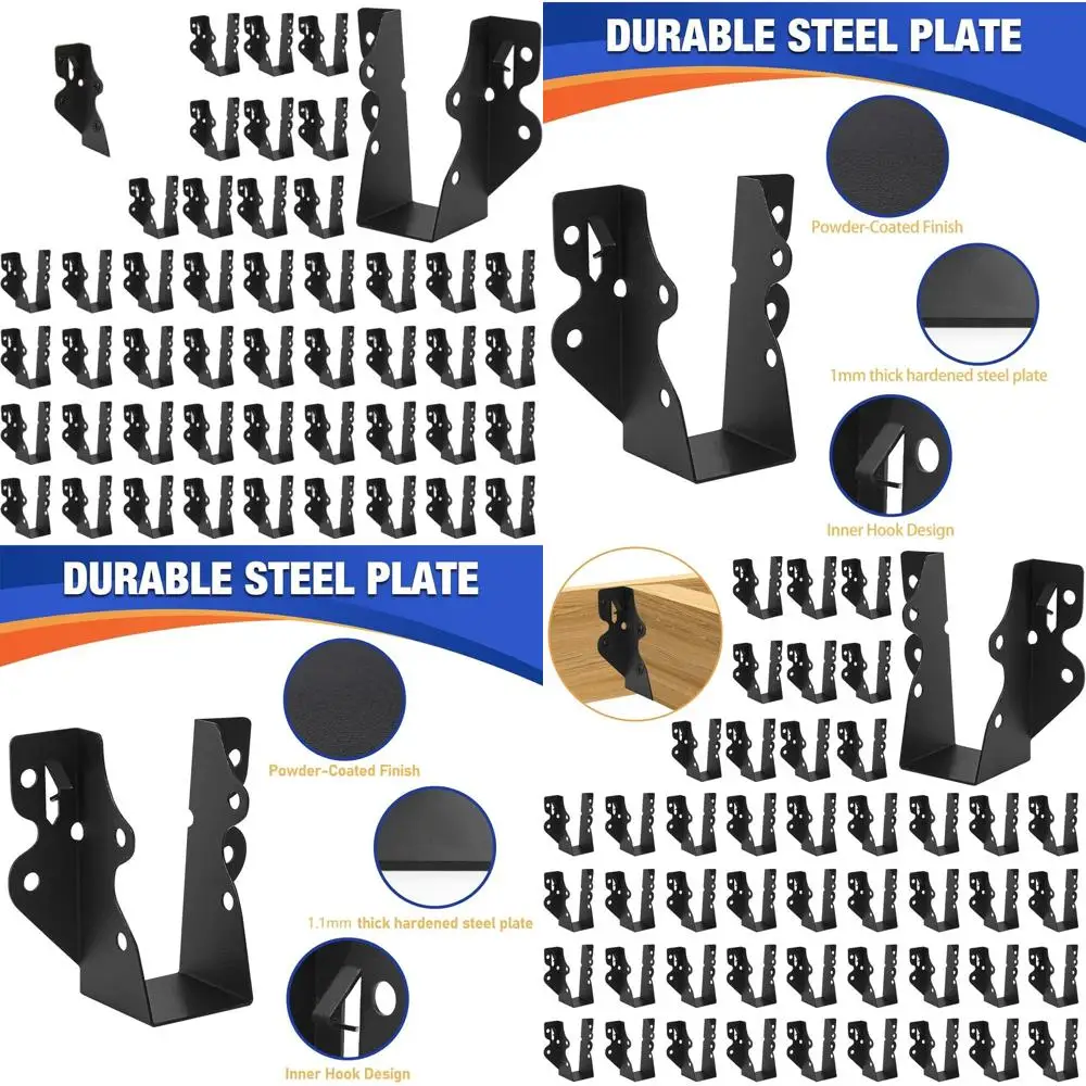 48-Pack Face Mount Joist Hangers, Q235B Steel, Hurricane-Resistant Wood Ties, Black Powder Coated Brackets for Rafters
48-Pack Face Mount Joist Hangers, Q235B Steel, Hurricane-Resistant Wood Ties, Black Powder Coated Brackets for Rafters