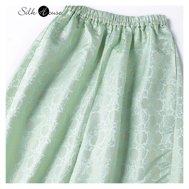 30MM Heavy-duty 100% Natural Mulberry Silk Woven Gold Jacquard Satin Elastic Waist Loose Women's Casual Mint Green Harem Pants
30MM Heavy-duty 100% Natural Mulberry Silk Woven Gold Jacquard Satin Elastic Waist Loose Women's Casual Mint Green Harem Pants