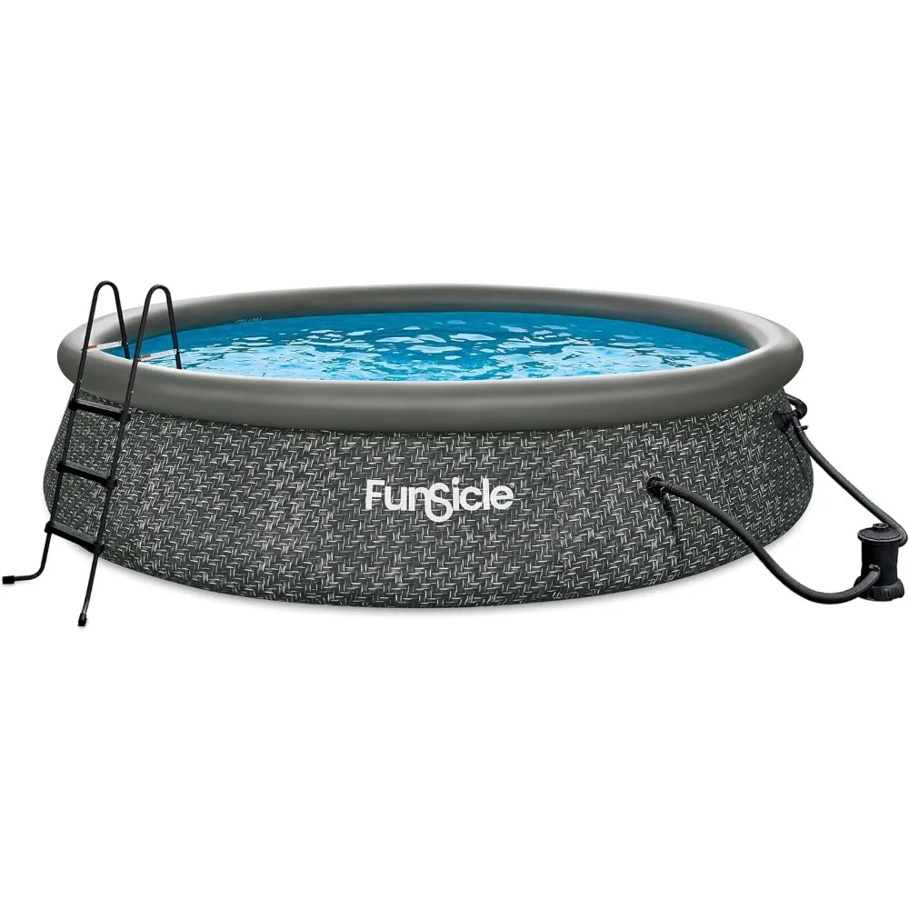 Quickset Round Inflatable Ring Top Outdoor Above Ground Swimming Pool Set with Pump and Cartridge Filter, Dark Herringbone
Quickset Round Inflatable Ring Top Outdoor Above Ground Swimming Pool Set with Pump and Cartridge Filter, Dark Herringbone