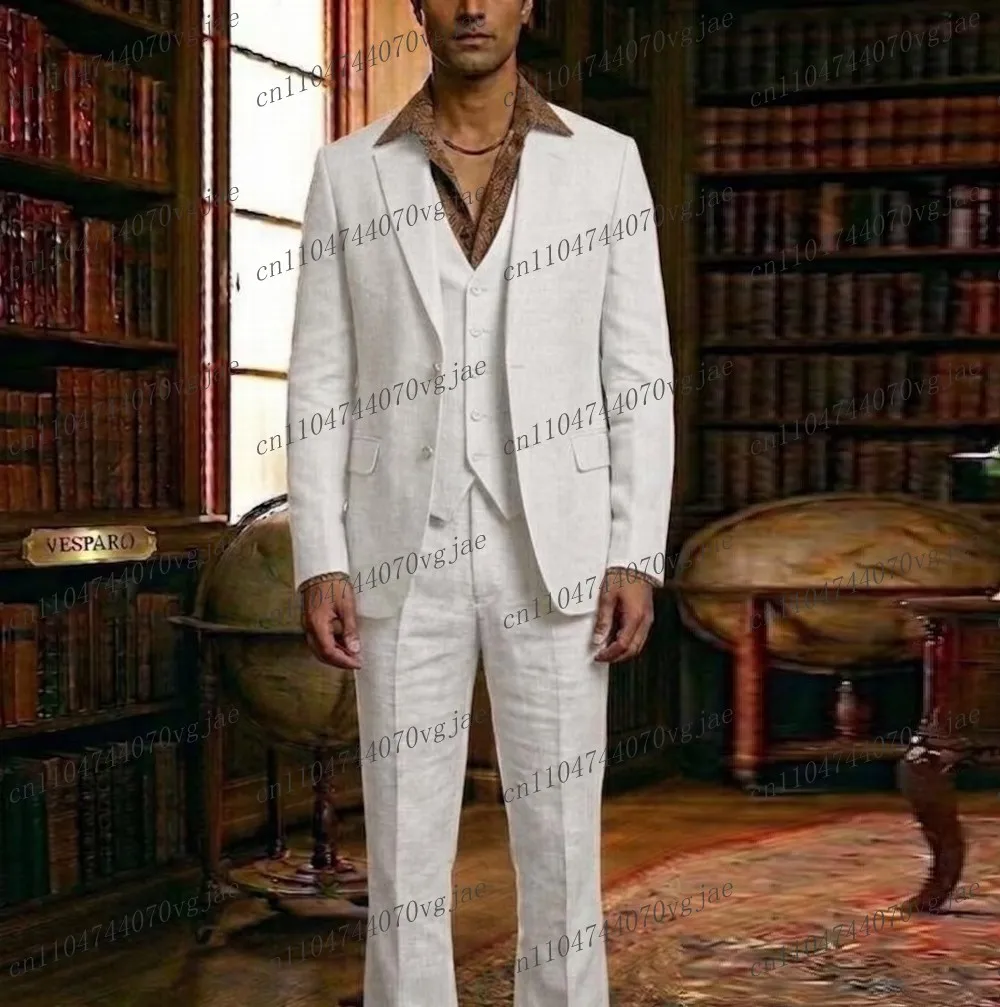 New Breathable Linen Summer White Men Suit Formal Wedding Party Groom Business Male Tuxedos 3 Piece Set Jacket Vest Pants
New Breathable Linen Summer White Men Suit Formal Wedding Party Groom Business Male Tuxedos 3 Piece Set Jacket Vest Pants