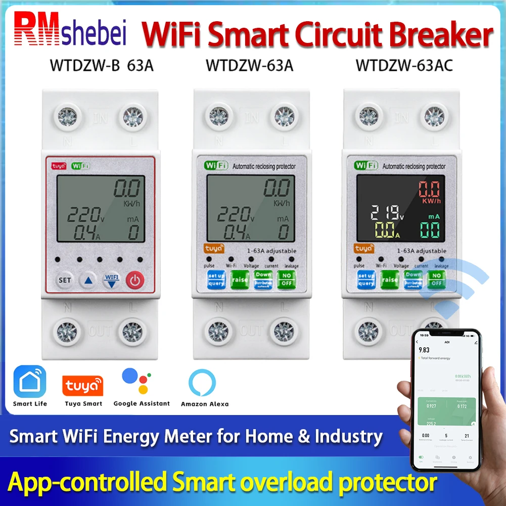 RMshebei 2P 63A Однофазный интеллектуальный автоматический выключатель Wi-Fi Измеритель повышенного напряжения и энергии Цифровой дисплей Регулируемая утечка Tuya
RMshebei 2P 63A Однофазный интеллектуальный автоматический выключатель Wi-Fi Измеритель повышенного напряжения и энергии Цифровой дисплей Регулируемая утечка Tuya