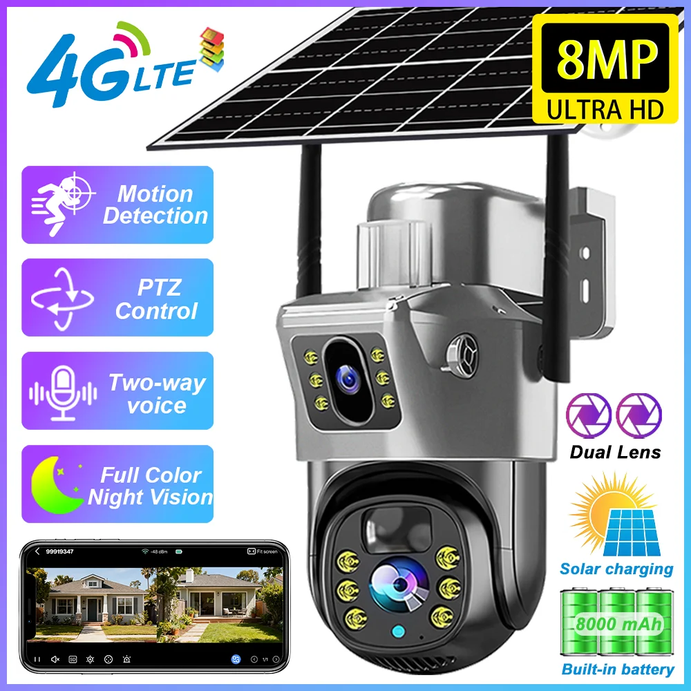 V380 Двойной экран 4G SIM Солнечная камера Уличная камера со световой сигнализацией Автоматическое отслеживание Полноцветные PTZ-камеры ночного видения IP66
V380 Двойной экран 4G SIM Солнечная камера Уличная камера со световой сигнализацией Автоматическое отслеживание Полноцветные PTZ-камеры ночного видения IP66