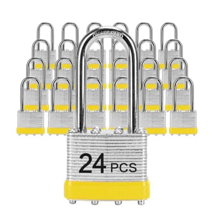 Padlocks with Same Key, 24 Pcs Laminated Keyed Padlock 1-9/16", 40mm,Keyed Alike Locks, Long Shackle, for Storage Locker, Hasp
Padlocks with Same Key, 24 Pcs Laminated Keyed Padlock 1-9/16", 40mm,Keyed Alike Locks, Long Shackle, for Storage Locker, Hasp