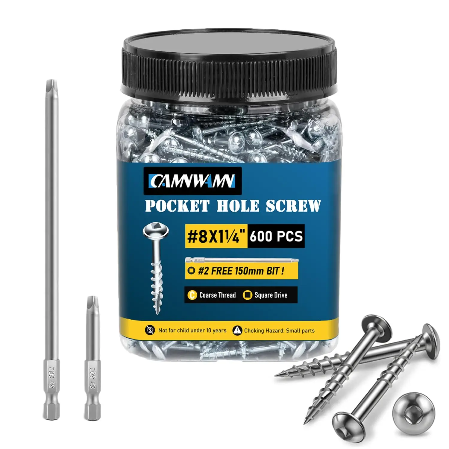 600Pcs #8 x 1-1/4" Pocket Hole Screws, 2 Drive Bits, Zinc Coated Coarse Thread Square Drive Washer Head
600Pcs #8 x 1-1/4" Pocket Hole Screws, 2 Drive Bits, Zinc Coated Coarse Thread Square Drive Washer Head