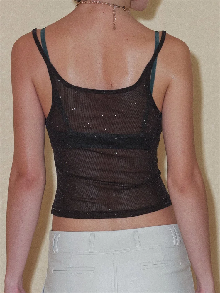 CHRONSTYLE Mesh Sheer See Through Sleeveless Strap Camis Tops Summer Party Clubwear for Women Slim Fit Tank Round Neck Mini Vest
CHRONSTYLE Mesh Sheer See Through Sleeveless Strap Camis Tops Summer Party Clubwear for Women Slim Fit Tank Round Neck Mini Vest