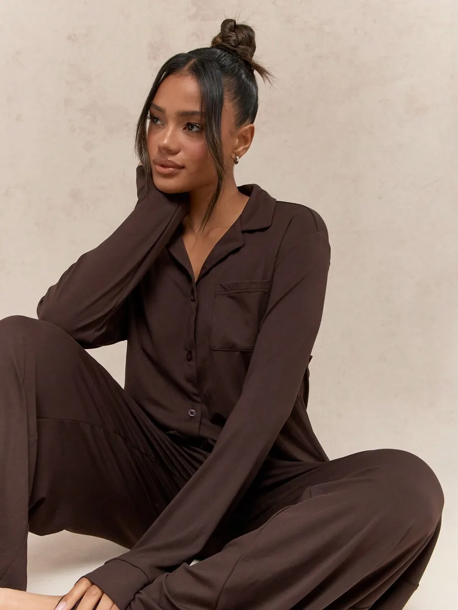 Long Sleeve Shirt And Wide Leg Pajama Two Piece Lounge Set Fall
Long Sleeve Shirt And Wide Leg Pajama Two Piece Lounge Set Fall