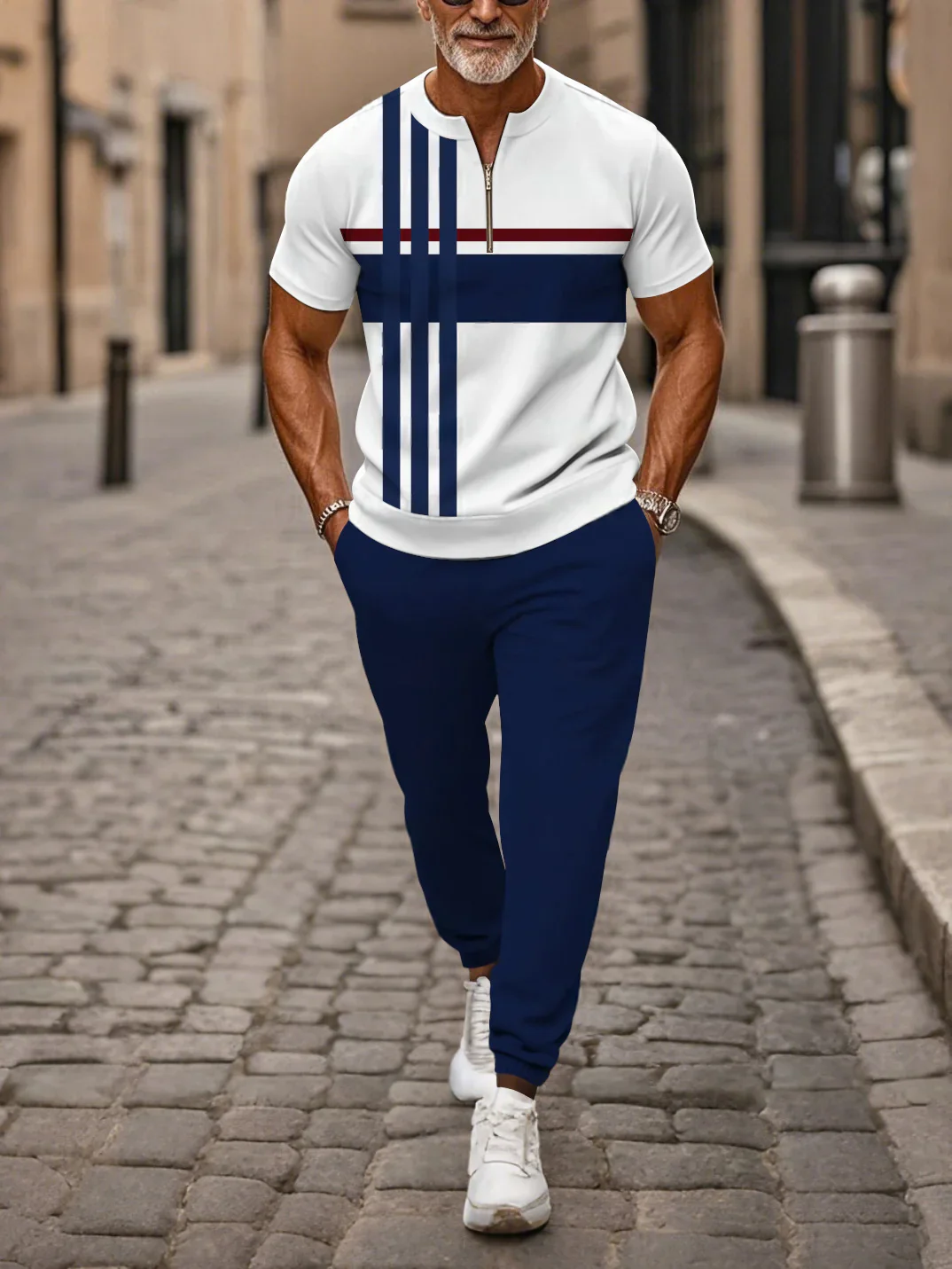 Новый мужской повседневный комплект из двух предметов: создает полумолвку с воротником-стойкой, топом с короткими рукавами и длинными брюками. Изготовленное на
Новый мужской повседневный комплект из двух предметов: создает полумолвку с воротником-стойкой, топом с короткими рукавами и длинными брюками. Изготовленное на