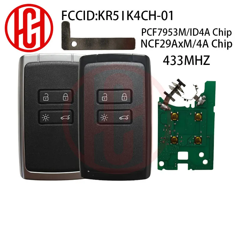 NCF29AxM 7953M ID4A Chip FCC ID: KR5IK4CH-01 433MHz Remote Car Key For Renault Kadjar Clio5 Zoe2 Koleos Captur Megane 2016-2022
NCF29AxM 7953M ID4A Chip FCC ID: KR5IK4CH-01 433MHz Remote Car Key For Renault Kadjar Clio5 Zoe2 Koleos Captur Megane 2016-2022