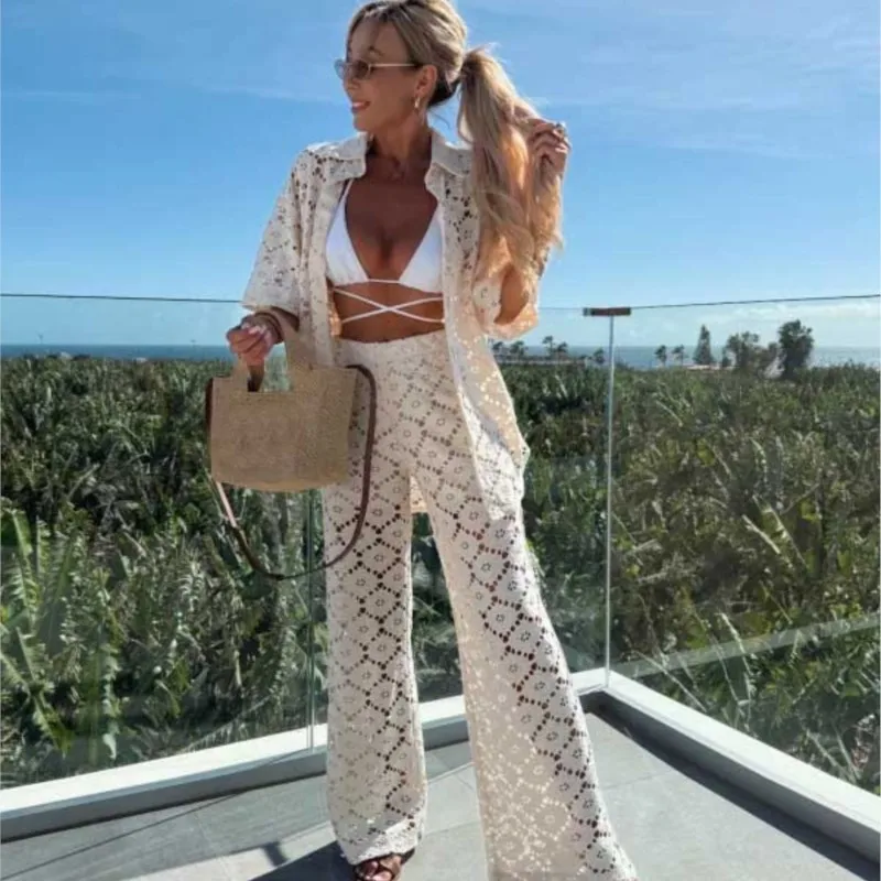Женский белый вязаный брючный костюм с вырезами, модный свободный топ с короткими рукавами и оборками, комплект из 2 предметов, новый летний праздничный пляжный женский наряд
Женский белый вязаный брючный костюм с вырезами, модный свободный топ с короткими рукавами и оборками, комплект из 2 предметов, новый летний праздничный пляжный женский наряд