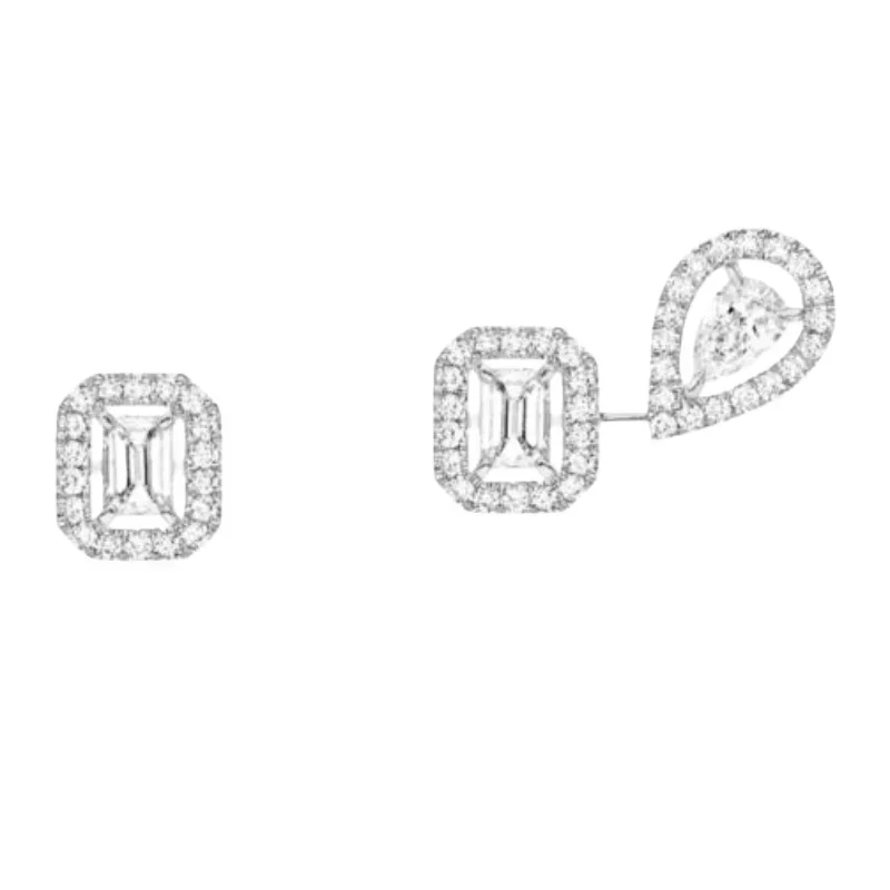 Rose Gold Plated Convertible Halo Jacket Earrings, Emerald & Pear Cut CZ Design
Rose Gold Plated Convertible Halo Jacket Earrings, Emerald & Pear Cut CZ Design