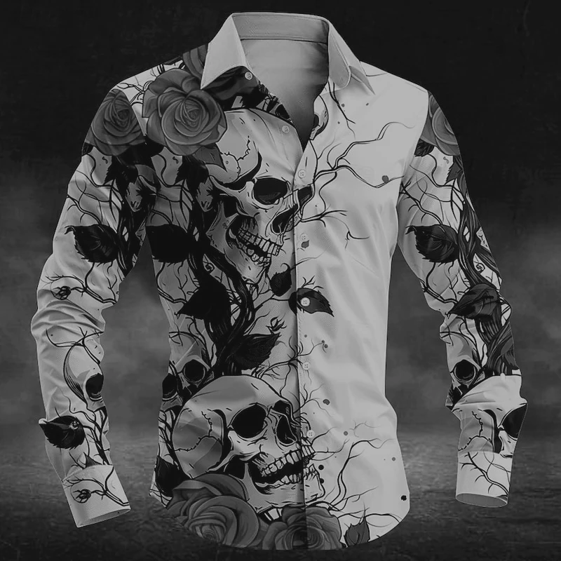 Funny 3D Skull Print Men's Shirt Fashion Trend Rose Pattern Oversized Long-Sleeved Shirt Casual Lapel Button Top Autumn Clothing
Funny 3D Skull Print Men's Shirt Fashion Trend Rose Pattern Oversized Long-Sleeved Shirt Casual Lapel Button Top Autumn Clothing