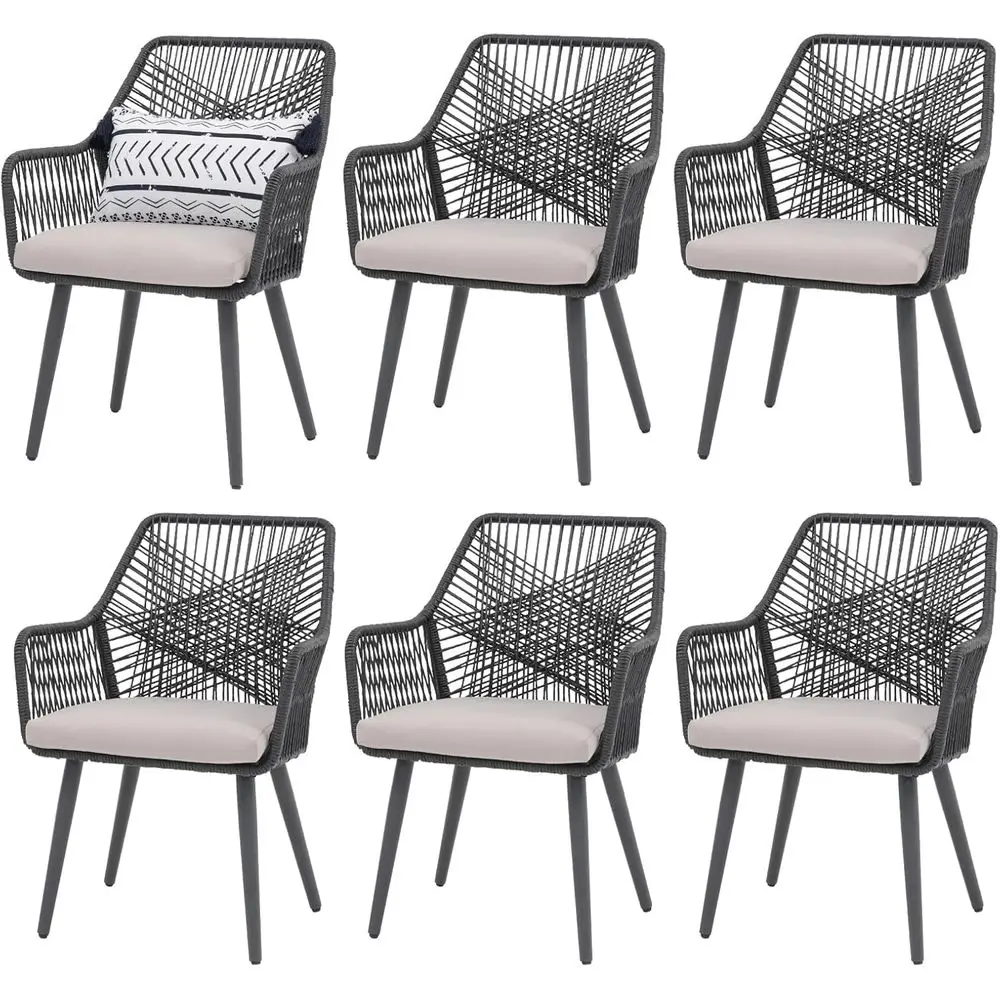 6-Piece Outdoor Wicker Dining Chair Set with Cushions and Armrests, Durable Rattan Chairs for Patio or Garden (Black)
6-Piece Outdoor Wicker Dining Chair Set with Cushions and Armrests, Durable Rattan Chairs for Patio or Garden (Black)