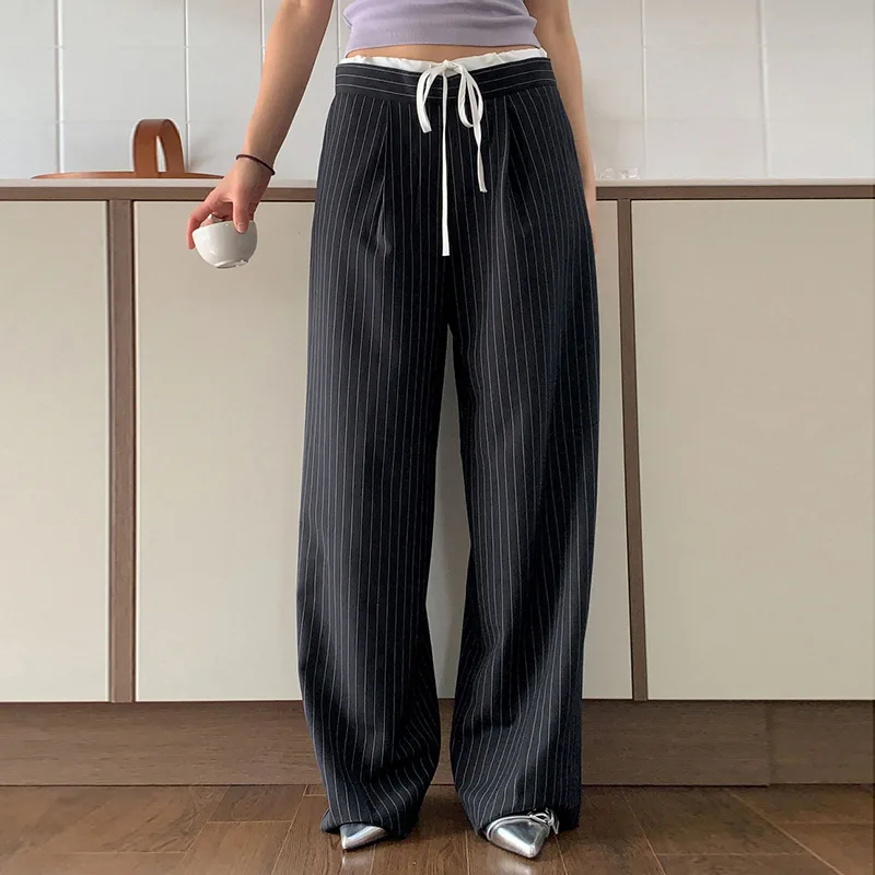 American simple lace-up striped casual pants women's low waist loose slimming suit trousers long pants
American simple lace-up striped casual pants women's low waist loose slimming suit trousers long pants