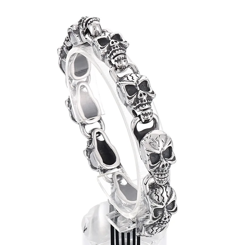 10mm Heavy Gothic Punk Retro Skeleton Skull Chain Bracelet Men Women Rock Hiphop Black Stainless Steel Biker Bike Bangle Jewelry
10mm Heavy Gothic Punk Retro Skeleton Skull Chain Bracelet Men Women Rock Hiphop Black Stainless Steel Biker Bike Bangle Jewelry