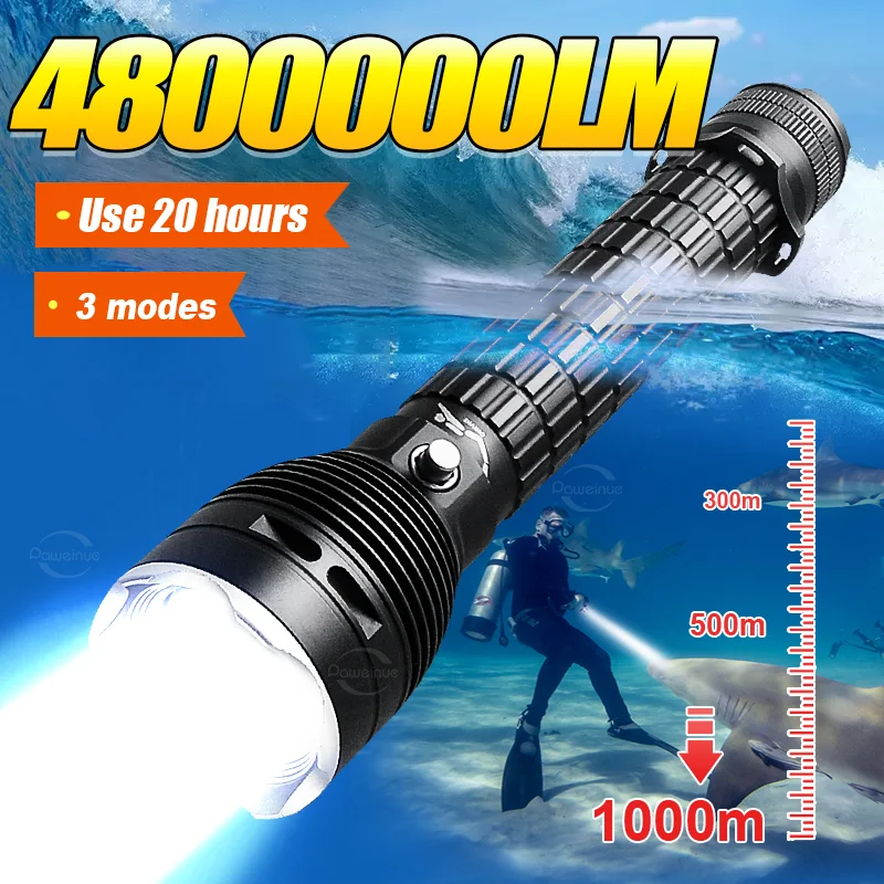 4800000LM Most Powerful LED Diving Flashlight Professional Dive Torch Rechargeable Diving Lamp Fishing Underwater Lantern
4800000LM Most Powerful LED Diving Flashlight Professional Dive Torch Rechargeable Diving Lamp Fishing Underwater Lantern