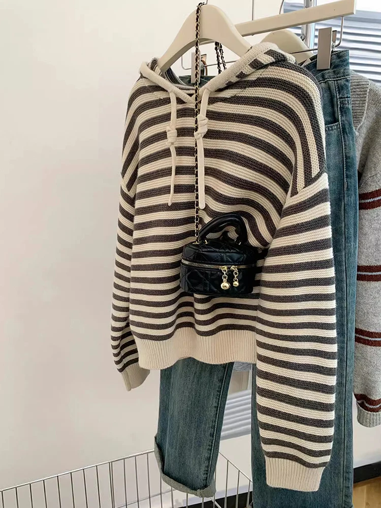 Striped Hooded Sweater Jacket Women's Autumn Winter Temperament Loose Lazy Style Knitted Tops Casual Long Sleeve Sweater
Striped Hooded Sweater Jacket Women's Autumn Winter Temperament Loose Lazy Style Knitted Tops Casual Long Sleeve Sweater