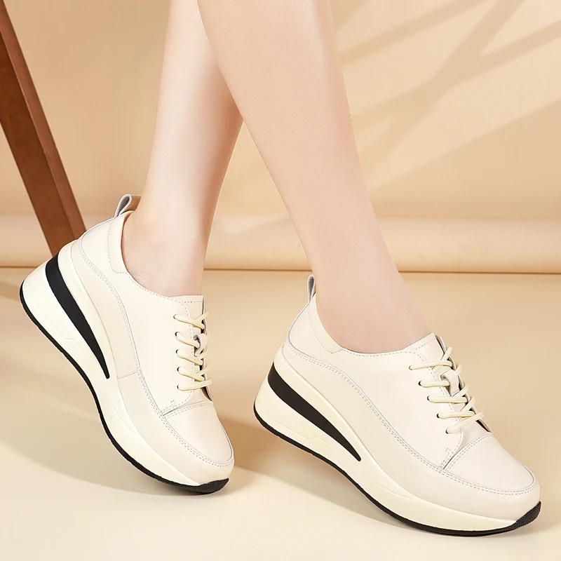 Women's Platform Wedge Rocker Sole Sneakers, Beige Lace-Up Casual Walking Shoes, Comfortable Non-Slip Height Increasing Shoes
Women's Platform Wedge Rocker Sole Sneakers, Beige Lace-Up Casual Walking Shoes, Comfortable Non-Slip Height Increasing Shoes