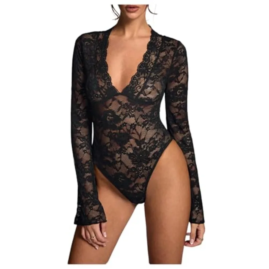 OYOANGLE Women's Mesh Sheer Floral Lace Bodysuits Deep V Neck Bell Long Sleeves Leotards Bodysuit Top Slim Fit Jumpsuit
OYOANGLE Women's Mesh Sheer Floral Lace Bodysuits Deep V Neck Bell Long Sleeves Leotards Bodysuit Top Slim Fit Jumpsuit
