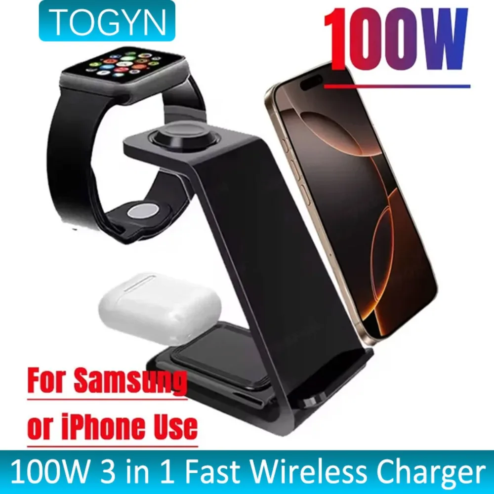 TOGYN 3 in 1 100W Fast Wireless Charger For iPhone 16-12 Samsung S24/S23/S22 Apple Watch 9/8/7 Galaxy 7/6/5 Charging Station
TOGYN 3 in 1 100W Fast Wireless Charger For iPhone 16-12 Samsung S24/S23/S22 Apple Watch 9/8/7 Galaxy 7/6/5 Charging Station