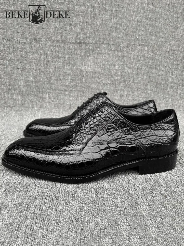 Роскошные элегантные офисные мужские модельные туфли из крокодиловой кожи, классические деловые повседневные модные мужские туфли дерби из натуральной кожи на шнуровке 
Роскошные элегантные офисные мужские модельные туфли из крокодиловой кожи, классические деловые повседневные модные мужские туфли дерби из натуральной кожи на шнуровке