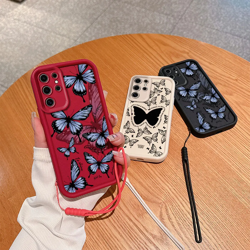 Cute Retro Blue Butterfly Phone Case for Samsung S24 S23 S22 S21 S20 Note 20 FE Plus Ultra 5G Silicone TPU Cover With Hand Strap
Cute Retro Blue Butterfly Phone Case for Samsung S24 S23 S22 S21 S20 Note 20 FE Plus Ultra 5G Silicone TPU Cover With Hand Strap