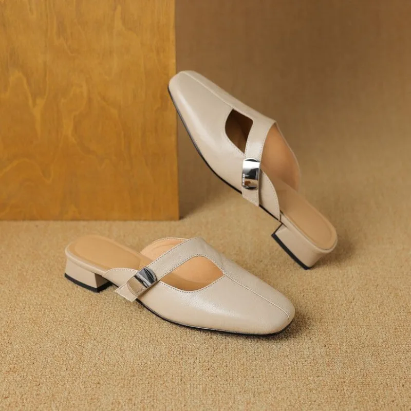 Summer New Simple Soft Leather Open-Back Half-Slip Women's Shoes Wearable Outside Mid-Heel Versatile Square-Toe Sandals
Summer New Simple Soft Leather Open-Back Half-Slip Women's Shoes Wearable Outside Mid-Heel Versatile Square-Toe Sandals