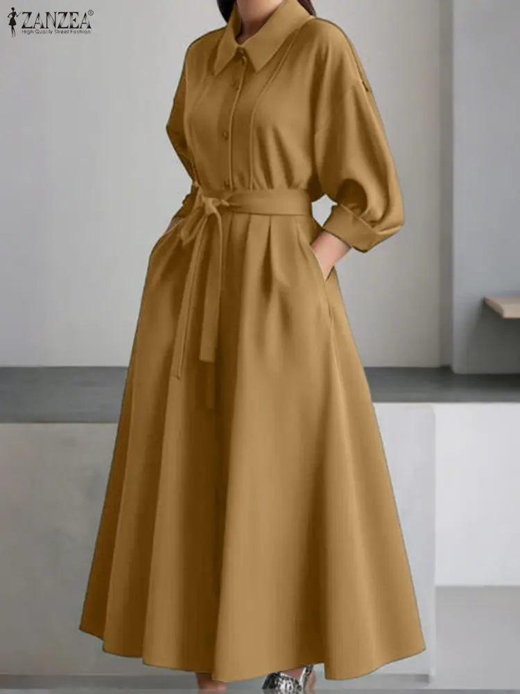 ZANZEA Женское стильное плиссированное платье макси больших размеров с поясом и длинными рукавами с лацканами и половиной пуговиц, однотонное длинное платье, уличная одежда 5XL
ZANZEA Женское стильное плиссированное платье макси больших размеров с поясом и длинными рукавами с лацканами и половиной пуговиц, однотонное длинное платье, уличная одежда 5XL
