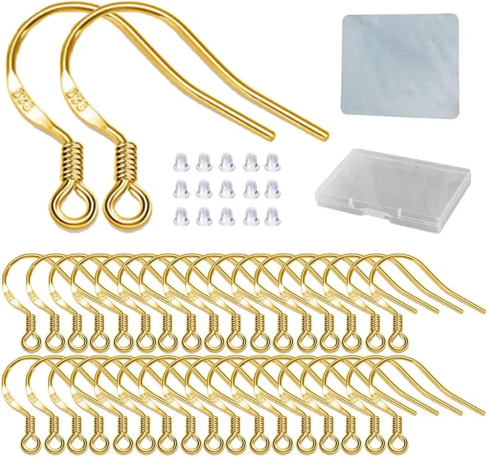 120 Pcs/60 Pairs Gold Plated Hypoallergenic Fish Hook Earrings with Rubber Backs for Jewelry Making
120 Pcs/60 Pairs Gold Plated Hypoallergenic Fish Hook Earrings with Rubber Backs for Jewelry Making
