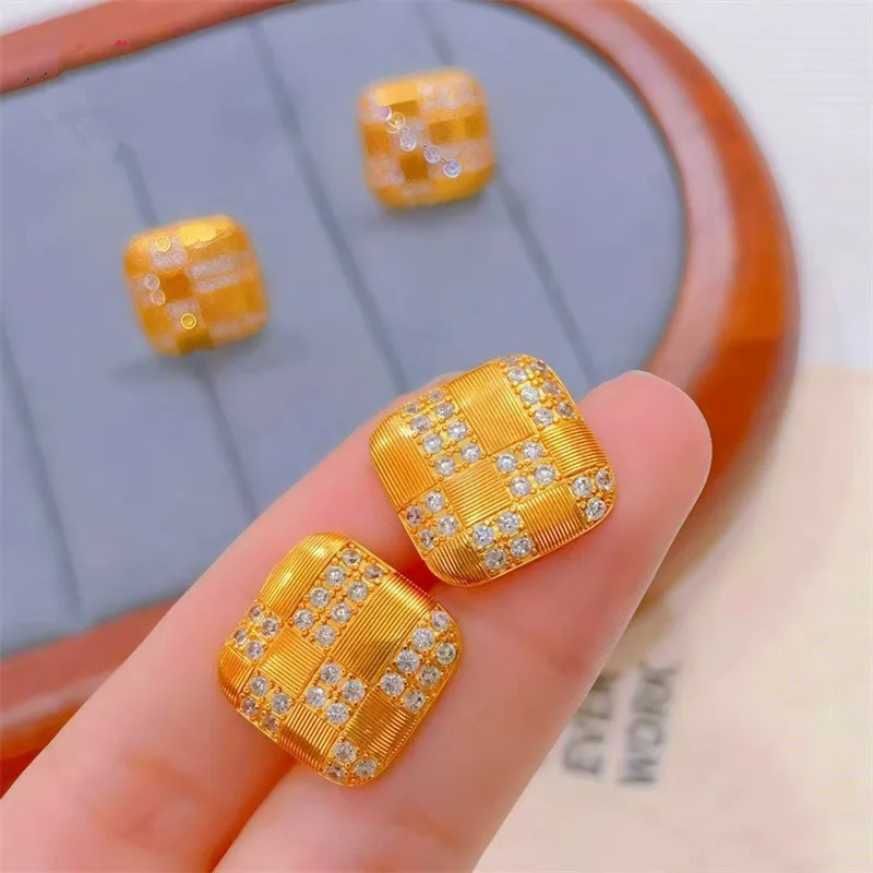 AU999 24K Gold Stud Earrings for Women Full Zircon Brushed Square Design, Royal Style Luxury Jewelry, Gift for Engagement/Party
AU999 24K Gold Stud Earrings for Women Full Zircon Brushed Square Design, Royal Style Luxury Jewelry, Gift for Engagement/Party