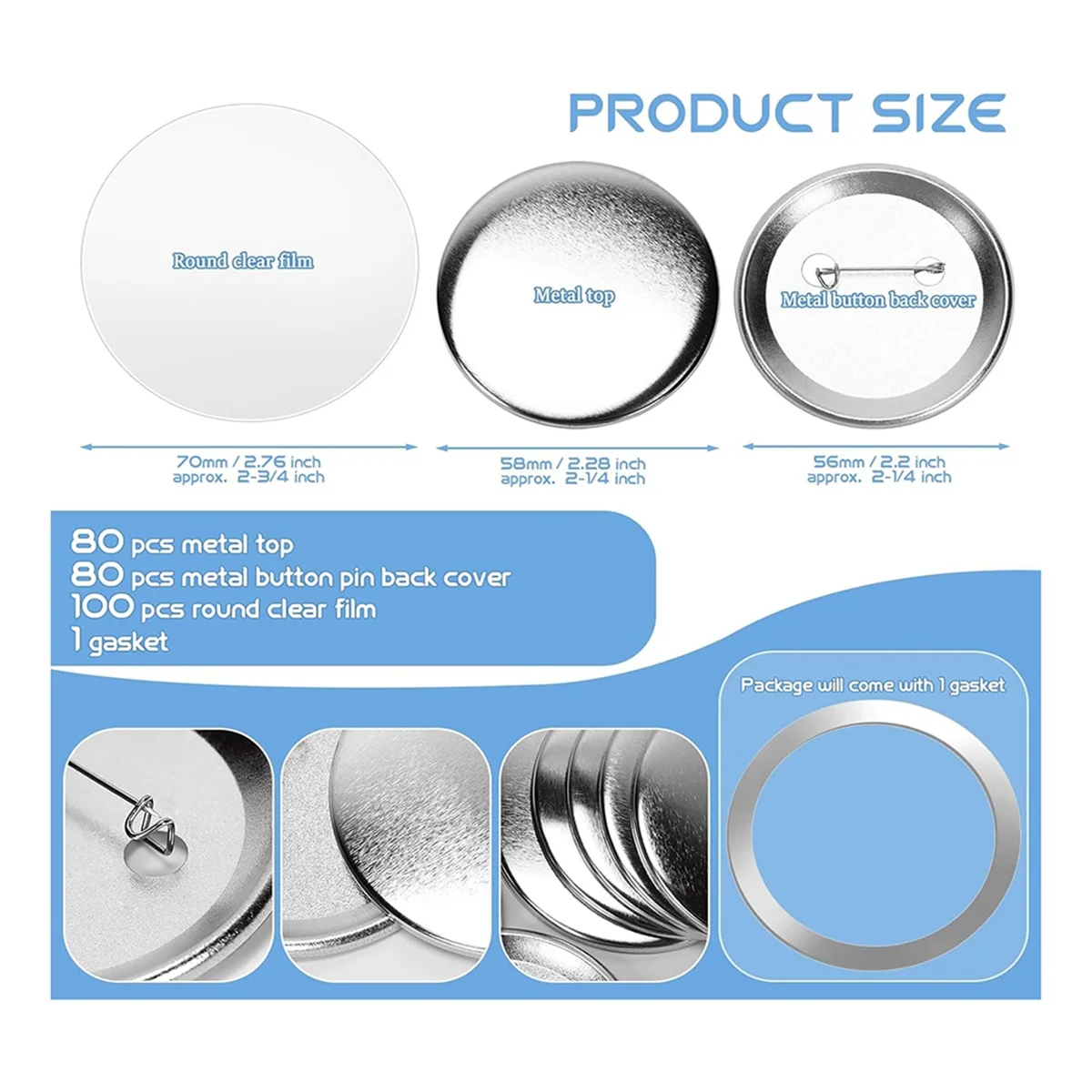 JAS-80 Sets 58mm/2.25Inch Metal Button Parts Supplies for Button Machine Round Pin Maker, Badge Blank Button Pins Bulk
JAS-80 Sets 58mm/2.25Inch Metal Button Parts Supplies for Button Machine Round Pin Maker, Badge Blank Button Pins Bulk