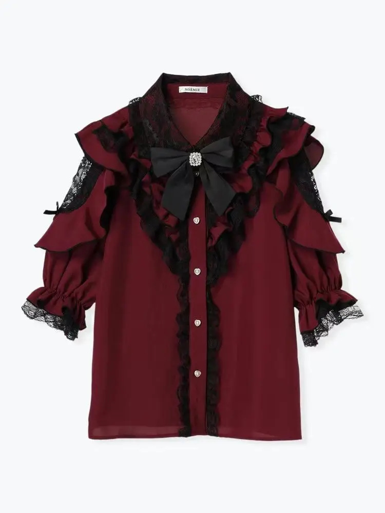 Women Lolita Shirt Lace Trim Bell Short Sleeve Noemi Inspired Ruffle Bow Top Japanese Dark Off-Shoulder Blouse Yami Kawaii
Women Lolita Shirt Lace Trim Bell Short Sleeve Noemi Inspired Ruffle Bow Top Japanese Dark Off-Shoulder Blouse Yami Kawaii
