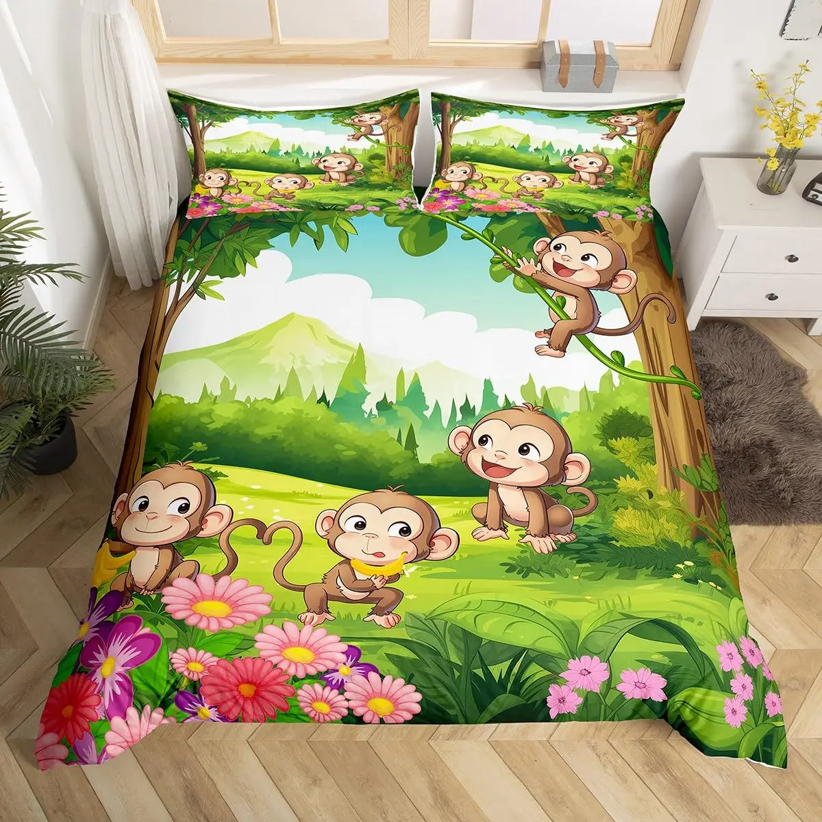 Cute Monkey Bedding Set Full Twin Cartoon Banana Stars Duvet Cover Tropical Wild Animal Fruit Comforter Cover Yellow Quilt Cover
Cute Monkey Bedding Set Full Twin Cartoon Banana Stars Duvet Cover Tropical Wild Animal Fruit Comforter Cover Yellow Quilt Cover