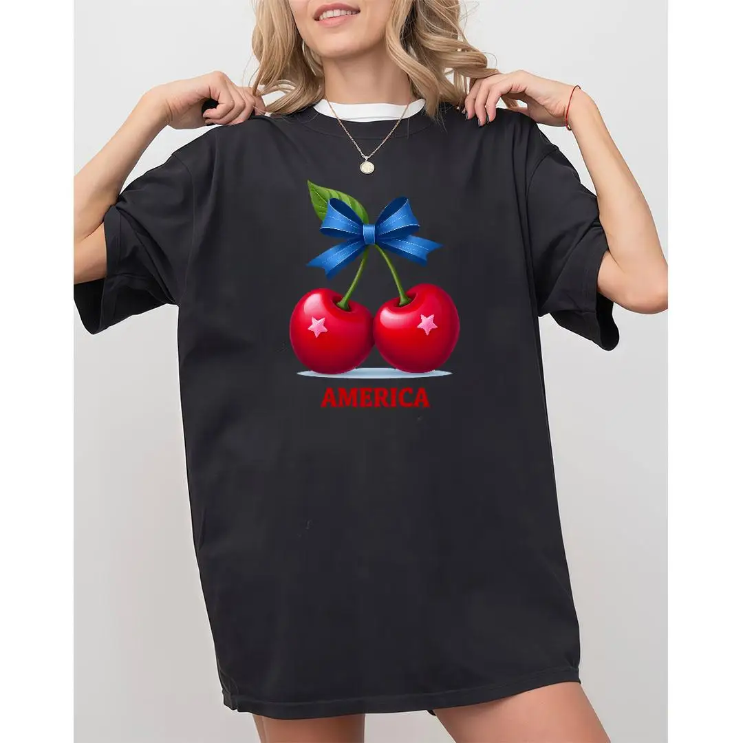 Women's Patriotic America Cherry T-Shirt Casual Loose Fit Black Short Sleeve Tee Summer USA Flag Elements Top
Women's Patriotic America Cherry T-Shirt Casual Loose Fit Black Short Sleeve Tee Summer USA Flag Elements Top