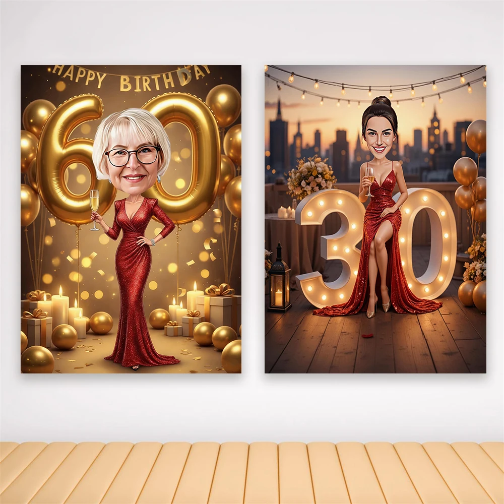 Custom 60th Elegant Lady Birthday Portrait Poster Golden Balloon Number Cartoon Portrait Prints Personalized Birthday Wall Decor
Custom 60th Elegant Lady Birthday Portrait Poster Golden Balloon Number Cartoon Portrait Prints Personalized Birthday Wall Decor