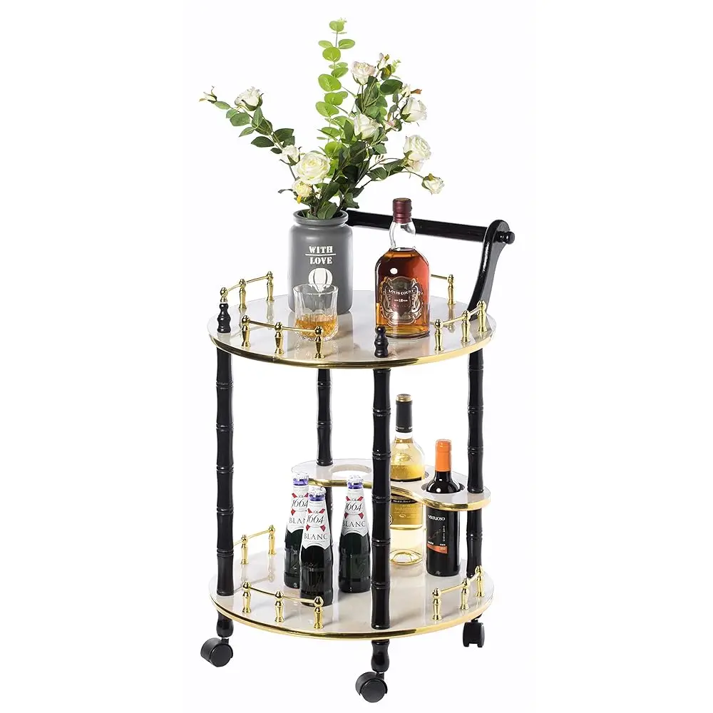 Round Wood Serving Bar Cart Tea Trolley, 2 Tier Shelves, Rolling Wheels, Mobile Liquor Bar For Wine Beverage Dinner Party,
Round Wood Serving Bar Cart Tea Trolley, 2 Tier Shelves, Rolling Wheels, Mobile Liquor Bar For Wine Beverage Dinner Party,
