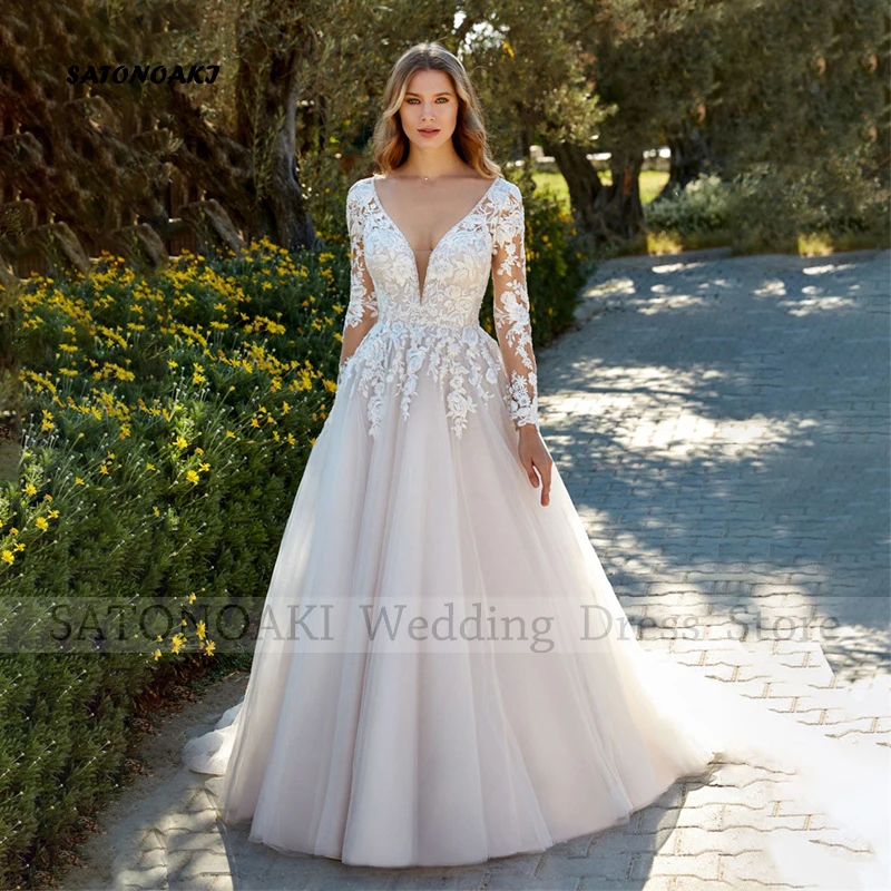 Elegant Simple Lace Wedding Dress for Women V-Neck A-Line Sweep Train Appliques Backless Bride Gown Vestidos De Novia Custom
Elegant Simple Lace Wedding Dress for Women V-Neck A-Line Sweep Train Appliques Backless Bride Gown Vestidos De Novia Custom