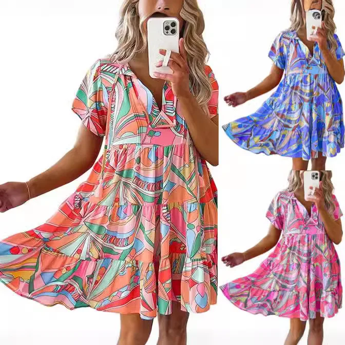 Women's Loose Dress V-neck Lace-up High Waist Vacation Casual Street Short Sleeve Mini Short Summer Female Skirt
Women's Loose Dress V-neck Lace-up High Waist Vacation Casual Street Short Sleeve Mini Short Summer Female Skirt