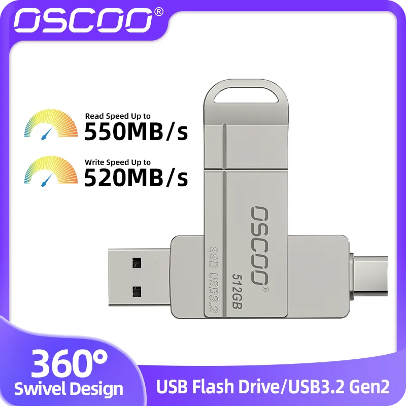 OSCOO SSD Flash Drive SU001 USB3.2 & TypeC 2-in-1 3D TLC Nand Flash External SSD Flash Drive Pendrive TypeC 550MB/s Portable SSD
OSCOO SSD Flash Drive SU001 USB3.2 & TypeC 2-in-1 3D TLC Nand Flash External SSD Flash Drive Pendrive TypeC 550MB/s Portable SSD