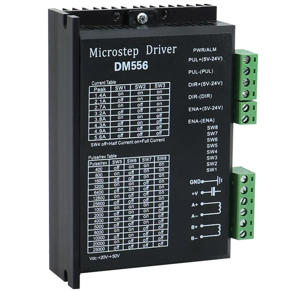 Microstep драйвер 20-50 В Nema 23 двухфазный цифровой драйвер шагового двигателя DM556 для шагового двигателя Nema 23
Microstep драйвер 20-50 В Nema 23 двухфазный цифровой драйвер шагового двигателя DM556 для шагового двигателя Nema 23