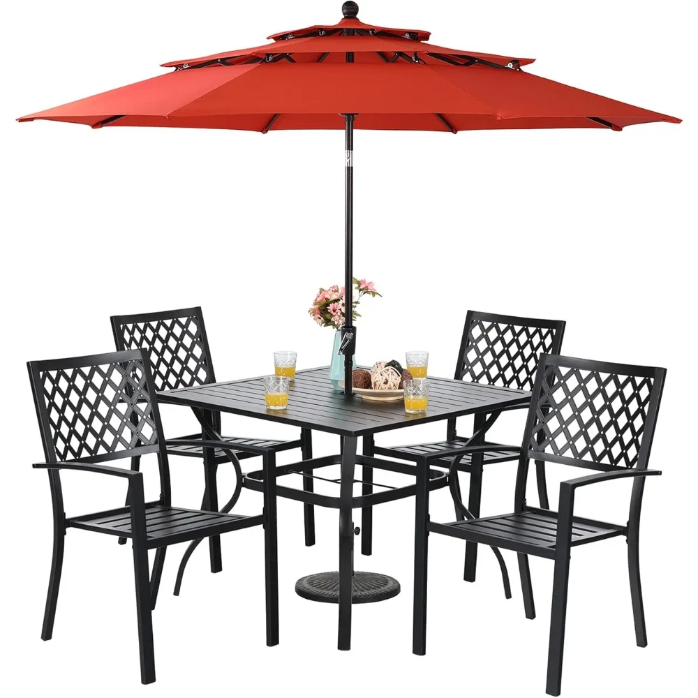 Sophia & William Metal Outdoor Patio Dining Set 6 PCS with 10ft 3 Tier Auto-tilt Umbrella(Orange Red), 4 x Metal Outdoor Chairs,
Sophia & William Metal Outdoor Patio Dining Set 6 PCS with 10ft 3 Tier Auto-tilt Umbrella(Orange Red), 4 x Metal Outdoor Chairs,
