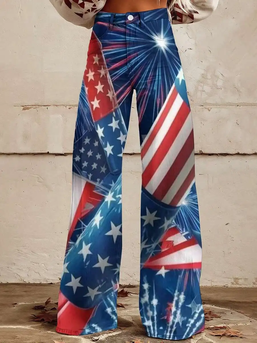 Fireworks American Flag Print Wide Leg Jeans For Women
Fireworks American Flag Print Wide Leg Jeans For Women