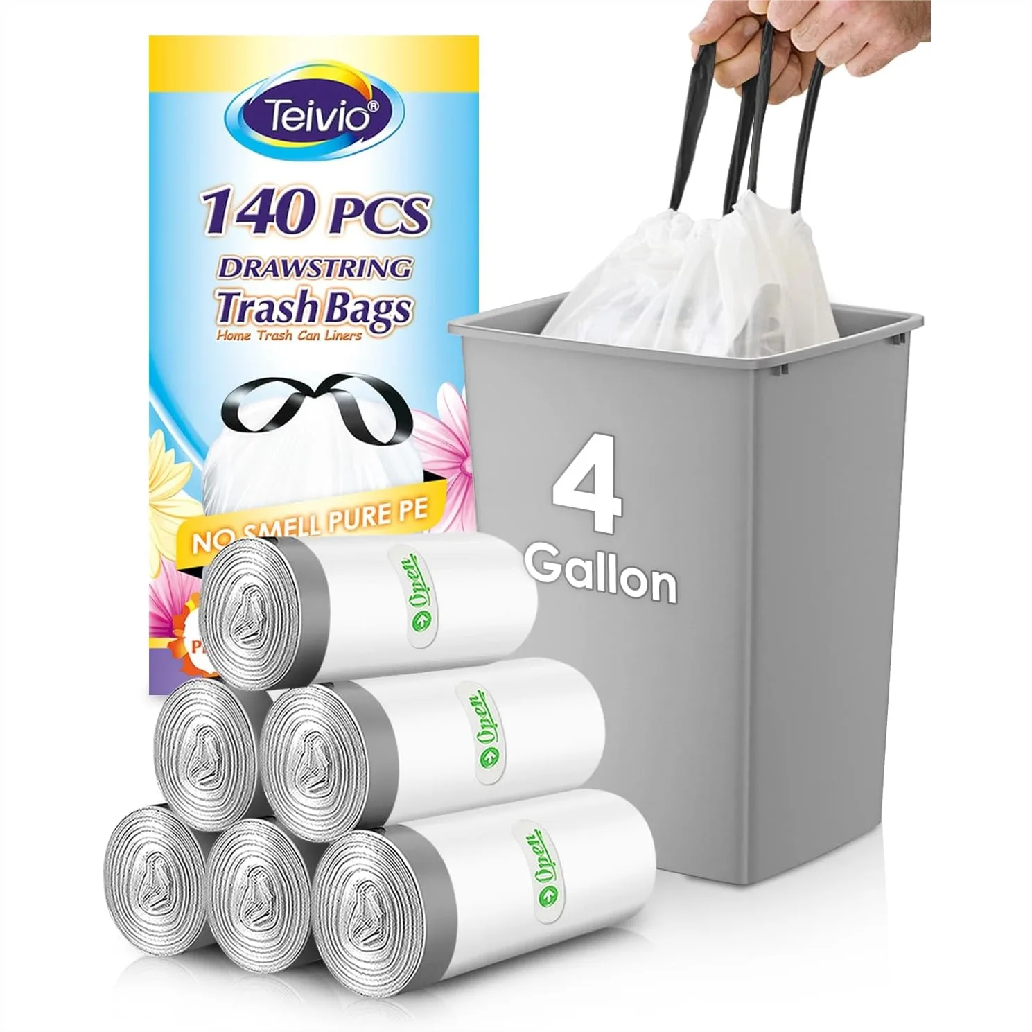 4 Gallon 140 Count Strong Drawstring Trash Bags, Small Plastic Garbage Bags for Bathroom Office Kitchen, White
4 Gallon 140 Count Strong Drawstring Trash Bags, Small Plastic Garbage Bags for Bathroom Office Kitchen, White