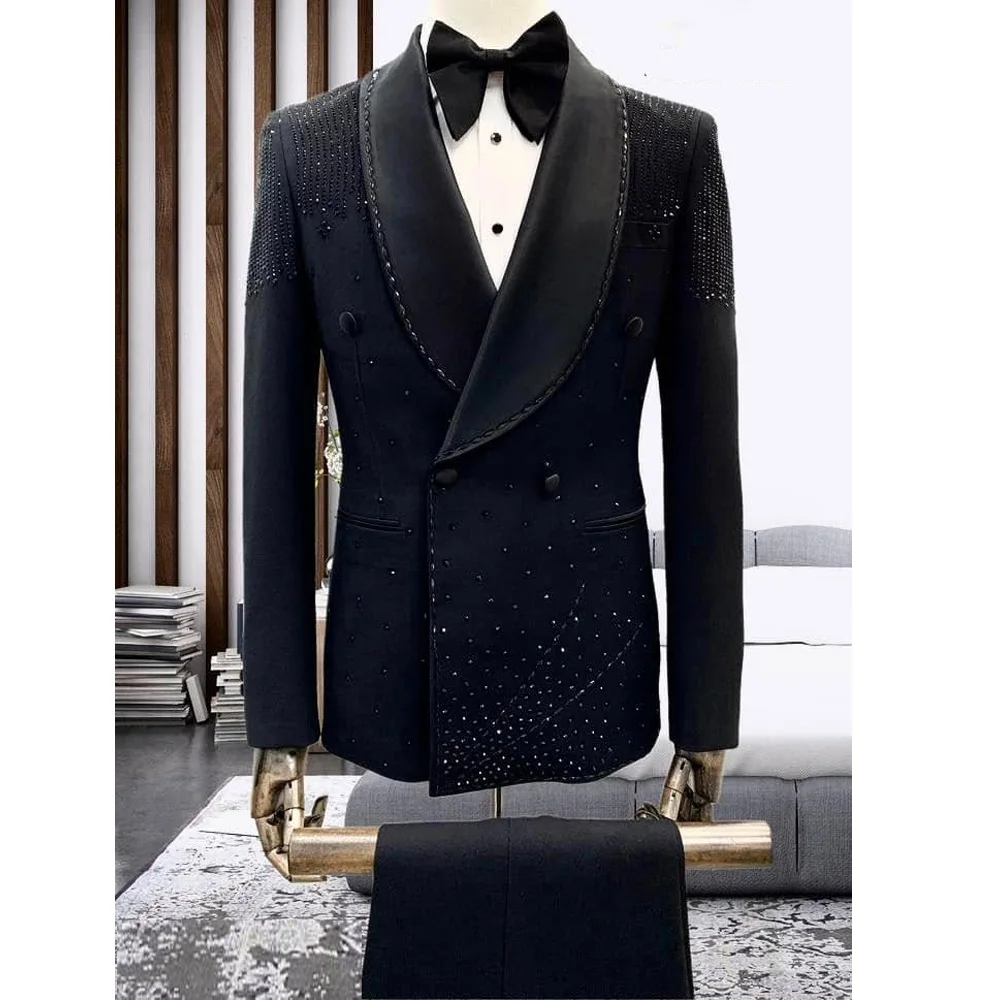 Elegant Men 2 Pieces Sets Suits Golden Beads Slim Fit Lapel Customized Groom Party Tuxedos Fashion Costumes Homme
Elegant Men 2 Pieces Sets Suits Golden Beads Slim Fit Lapel Customized Groom Party Tuxedos Fashion Costumes Homme