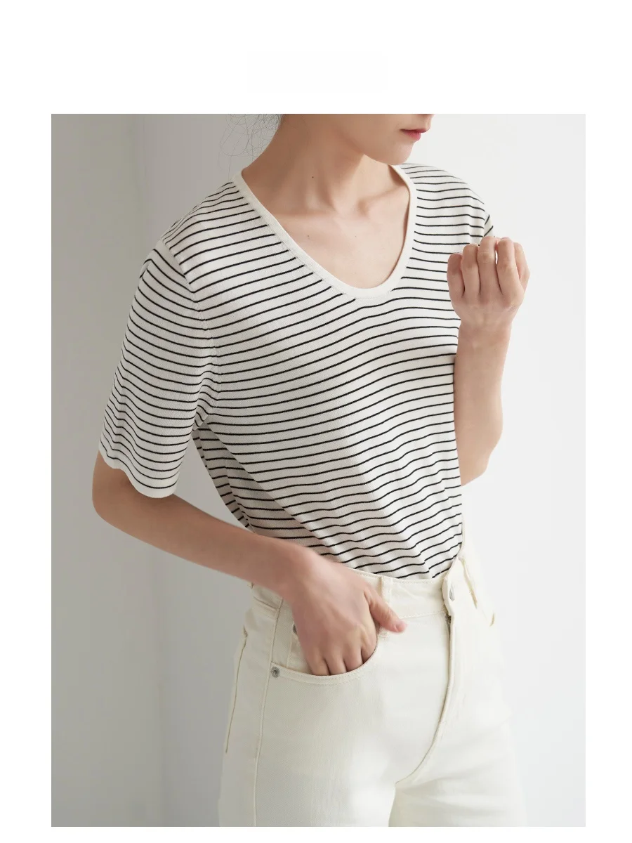 Limonn Silk Cool round Ne Soft Stripe ort Sve Knitted T-irt Women Commute Versatile Top Spring Summer New Sle OL F...
Limonn Silk Cool round Ne Soft Stripe ort Sve Knitted T-irt Women Commute Versatile Top Spring Summer New Sle OL F...