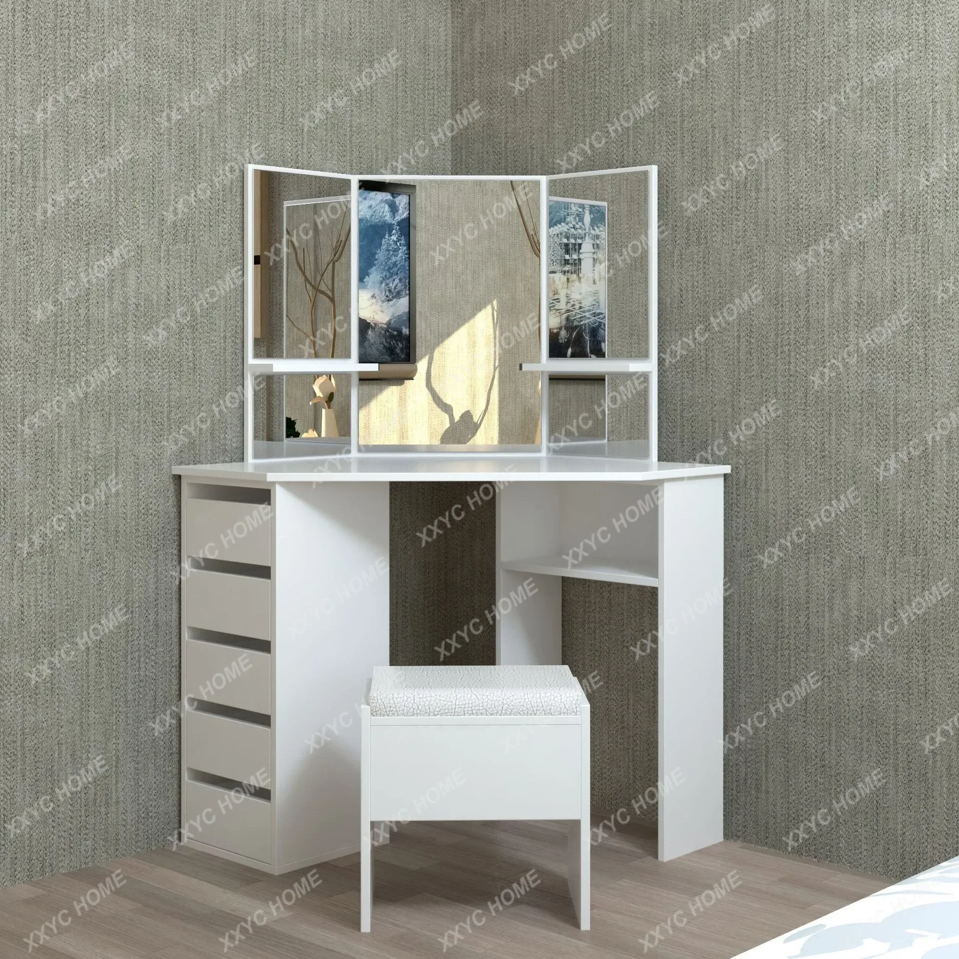 A Makeup mirror household makeup table modern simple multi-functional bedroom triangular storage cabinet dresser
A Makeup mirror household makeup table modern simple multi-functional bedroom triangular storage cabinet dresser
