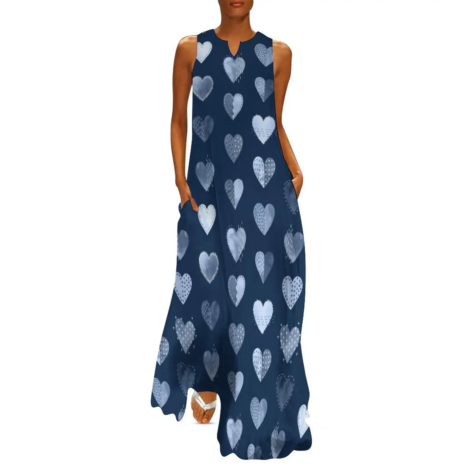 Denim Patch Boro Embroidery Hearts Long Dress birthday dress women's evening dresses
Denim Patch Boro Embroidery Hearts Long Dress birthday dress women's evening dresses