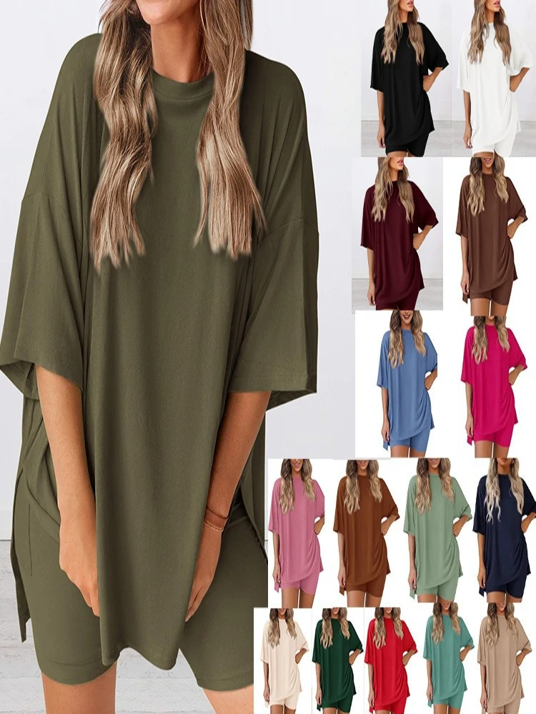 New Fashion and Casual Solid Color Loose Women's Sleepwear Set Women's T-Shirt Round Neck Short Sleeve Summer Pajama Lingerie
New Fashion and Casual Solid Color Loose Women's Sleepwear Set Women's T-Shirt Round Neck Short Sleeve Summer Pajama Lingerie